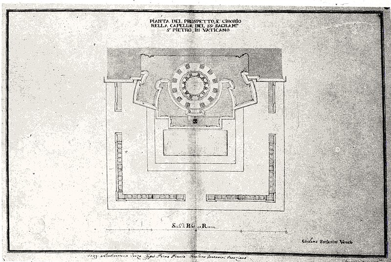 File:Pianta del prospetto e ciborio nella cappella del ss. sacramento, San Pietro in Vaticano, about 1700 - Archivio Accademia delle Scienze Torino, Millon 66 28 060.jpg