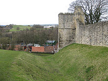 Pickering Castle in England (right), and the counter-castle from the years of the Anarchy (upper left) Pickering Counter castle.jpg