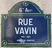 Plaque Rue Vavin - Paris VI (FR75) - 2021-07-28 - 1.jpg
