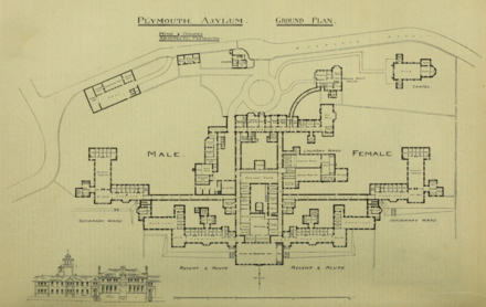 Plymouth Asylum floor plan in 1890 Plymouth Asylum - floor plan.png