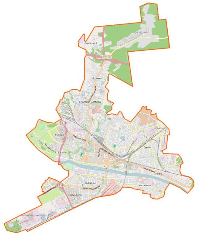 Mapa konturowa Połocka, blisko centrum po lewej na dole znajduje się punkt z opisem „Sobór Mądrości Bożej (Sofijski)”