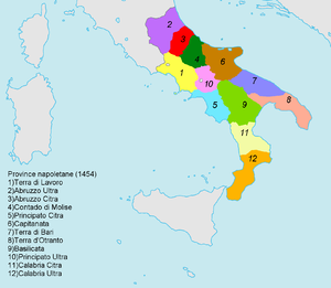 De Napolitaanse provincies in 1454