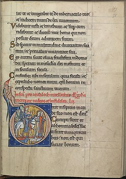 Mazmur 52, Dixit insipiens di corde suo, non est deus, David dan Abigail - Mazmur Eleanor dari Aquitaine (ca. 1185) - KB 76 F 13, folium 075r.jpg