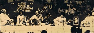 Thumbnail for File:Ravi Shankar with Allarakha &amp; Zakir Hussain &amp; Partho Sarothy (cropped).jpg