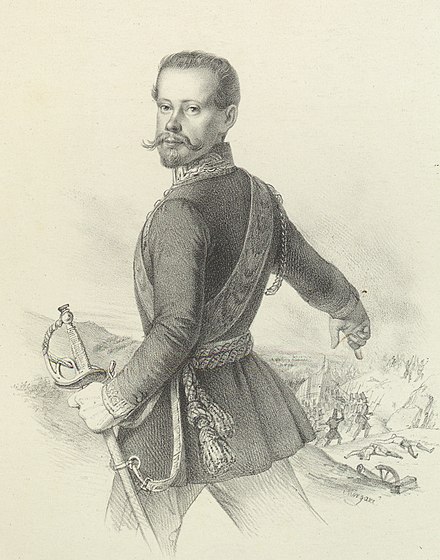 Portrait of Victor Emmanuel, with a battle in the background (1848)