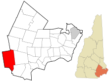 Rockingham County New Hampshire áreas incorporadas e não incorporadas em Londonderry realçadas.svg