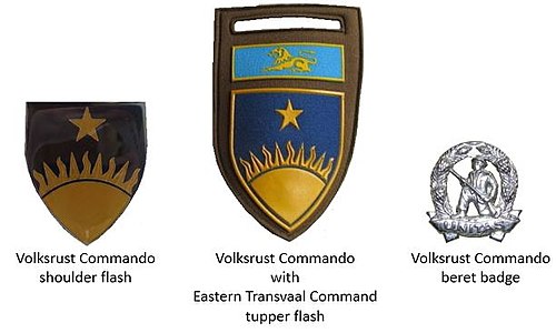SADF дәуіріндегі Volksrust Commando айырым белгілері
