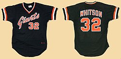 1981 San Francisco Giants #32 Ed Whitson game worn road jersey SFG1981R32WHITSON.jpg