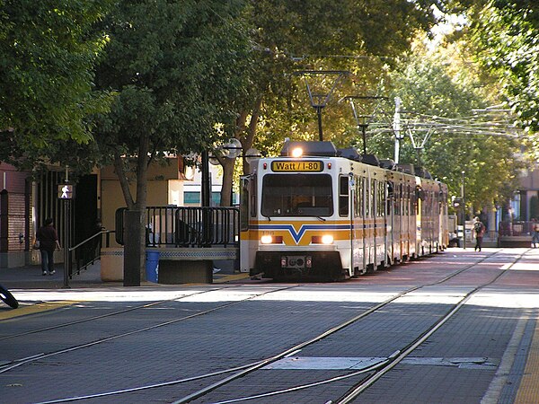 Light rail stop at K Street Mall, Downtown Sacramento.