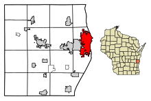 Sheboygan County Wisconsin Incorporated and Unincorporated areas Sheboygan Highlighted.svg