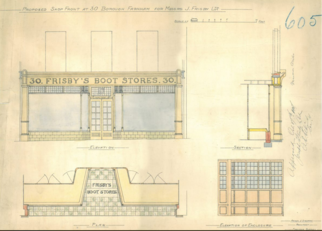 Proposal for shopfront at 30 The Borough, Farnham, Surrey by Arthur Stedman (1907)