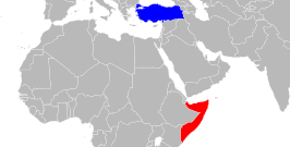 Kaart met daarop Somalië en Turkije