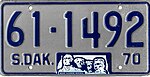 South Dakota 1970 license plate - Number 61-1492.jpg