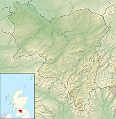 Mapa konturowa South Lanarkshire, u góry po lewej znajduje się punkt z opisem „Hamilton”
