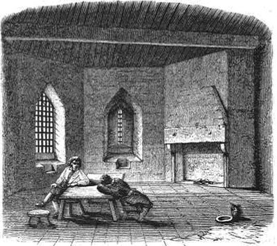 A mid-Victorian depiction of the debtors' prison at St Briavels Castle.