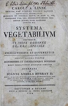 The title page of Systema Vegetabilium (1774) Systema Vegetabilium1774.jpg