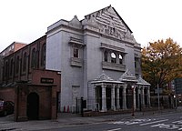 The Jain Centre, Leicester, England. A facade "clad with Māru-Gurjara ornamentation" on a former church.