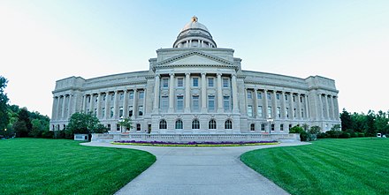 The south view of the Kentucky State Capitol in Frankfort Kentucky; photographed with an ultra wide-angle 8mm fish-eye lens
