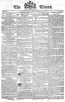 Front page of The Times from 4 December 1788 Times 1788.12.04.jpg