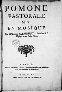 Pagina de titlu a scorului „Pomone” de Cambert - C Ballard 1671 - Gallica.jpg