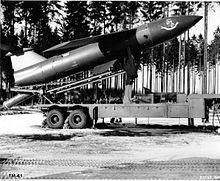 Martin TM-61C "Matador" cruise missile of the 585th Tactical Missile Group, 38th Tactical Missile Wing based at Bitburg Air Base, West Germany, 1958. Tm-61-701st-hahn.jpg