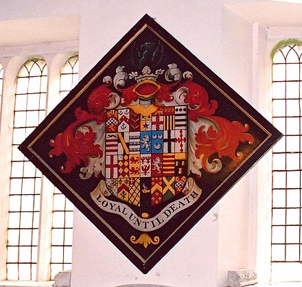 The funerary hatchment of Sir Thomas White, 2nd Baronet of Tuxford and Wallingwells (1801-1882) in Tuxford Church in Nottinghamshire