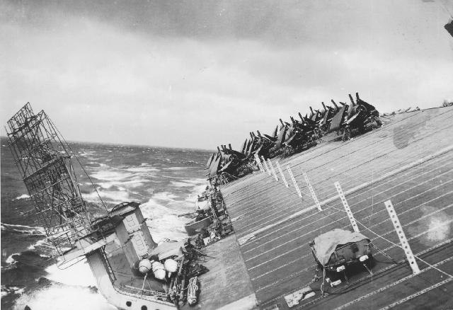 Deck of the Cowpens during Typhoon Cobra