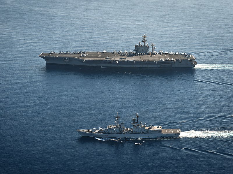 File:USS Nimitz (CVN-68) and Francesco Mimbelli (D561) underway in the Med 2013.JPG