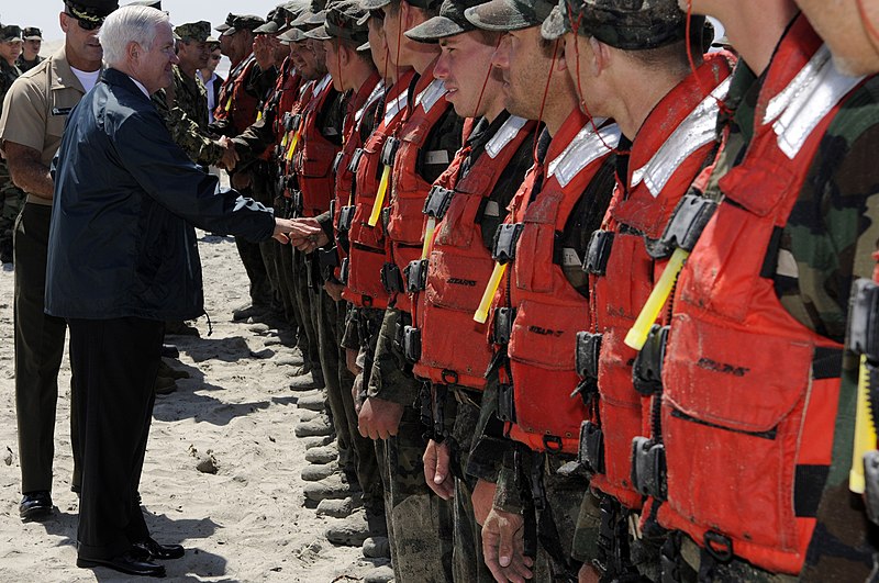 File:US Navy 100813-N-7883G-099 Secretary of Defense Robert M. Gates congratulates candidates from Basic Underwater Demolition-Sea, Air and Land (BUD-S) class 284 after securing them from Hell Week.jpg