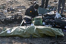 Body bag (Ukraine International Airlines Flight 752, 2020) Ukraine Air Boeing 737 Crashes in Southern Tehran 2020-01-08 06.jpg