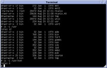 Version 6 Unix running on the SIMH PDP-11 simulator, with "/usr/ken" still present Version 6 Unix SIMH PDP11 Emulation KEN.png