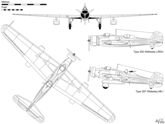 Orthographic projection of the Wellesley Mk.I, with profile of the Type 292 used by the LRDU record-breaking flight. Vickers Wellesley.png