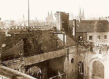 View of the Old Synagogue [de; fr; id] after its destruction on Kristallnacht, November 1938 View of the old synagogue in Aachen after its destruction during Kristallnacht 02, refreshed.jpg