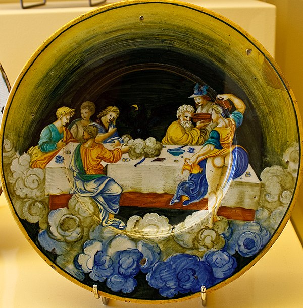 The Food of the Gods on Olympus (1530), majolica dish attributed to Nicola da Urbino