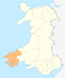 Pembrokeshire shown within Wales Wales Pembrokeshire locator map.svg