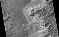 Gullies in Writz crater, as seen by CTX camera (on Mars Reconnaissance Orbiter). Note: this is an enlargement of previous image. The picture also shows curved ridges that are probably old glaciers.