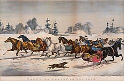 "Trotting Cracks" on the Snow, by Currier & Ives