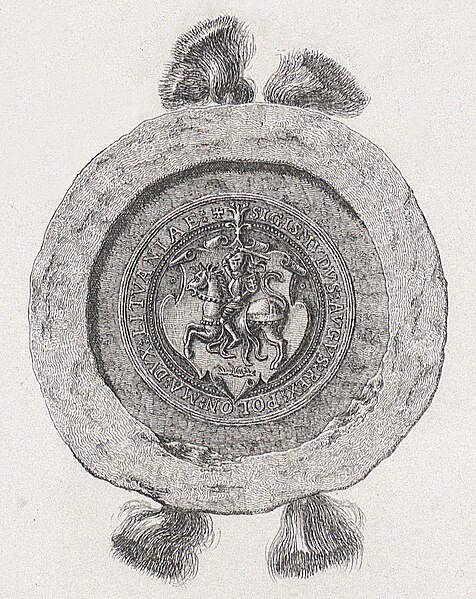 File:Žygimont Aŭgust, Pahonia. Жыгімонт Аўгуст, Пагоня (K. Kielisiński, 1539, 1841).jpg