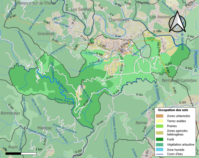 Carte en couleurs présentant l'occupation des sols.