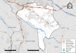 Carte en couleur présentant le réseau hydrographique de la commune