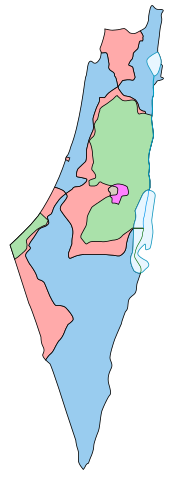 Žemėlapis, nurodantis numatytas žemių ribas po 1947 m. teritorinio padalinimo ir po paliaubų 1949 m.