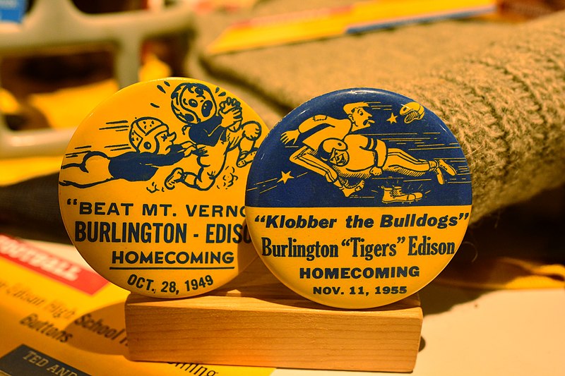 File:1949 & 1955 Burlington-Edison High School Homecoming buttons - Skagit County Historical Museum.jpg