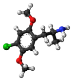 Ball-and-stick model of the 2,5-Dimethoxy-4-chloroamphetamine molecule