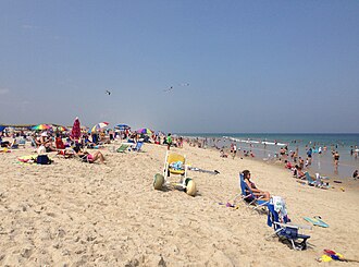 Bathing beach at Island Beach State Park on a sunny summer day 2013-08-21 14 49 33 View north up the beach from the middle of the beach at Bathing Beach Number 1 in Island Beach State Park.jpg