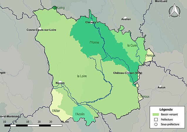Les principaux bassins versants de la Nièvre.