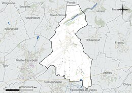 Carte en couleur présentant le réseau hydrographique de la commune