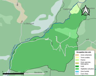 Barevná mapa znázorňující využití půdy.