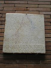 Gravestone of freedmen (liberti) with the nomen Aemilius, from Emerita Augusta, Roman Spain AE 2003,881.JPG
