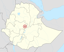 شهر آدیس آبابا روی نقشهٔ اتیوپی
