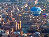 Balloons flying above the Ancient Castle of Ferrara during the Ferrara Balloon Festival